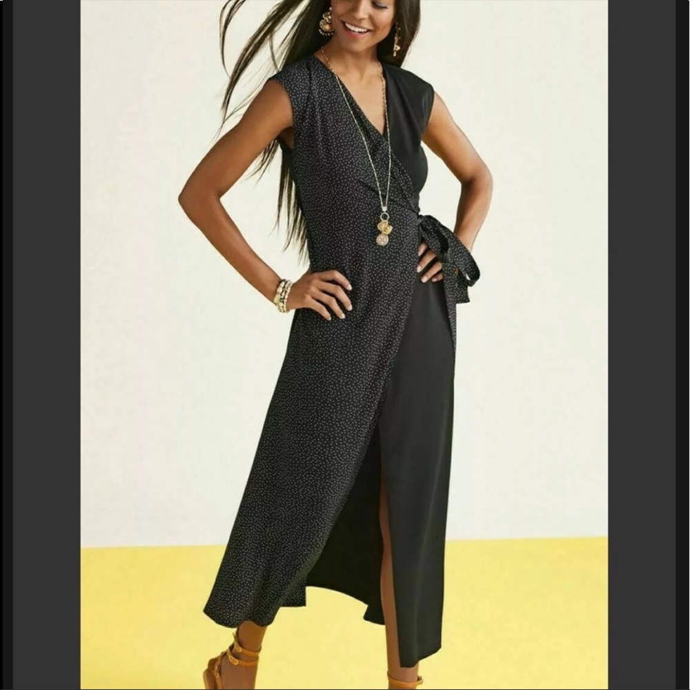 CAbi BlackPolka Dot Disco Wrap Dress Medium